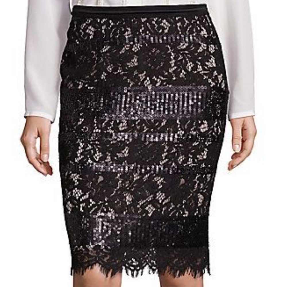 Elie tahari Black sheer lace pencil skirt medium